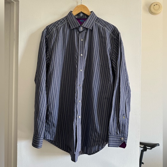 Robert Graham Other - Robert Graham Blue Striped Flip Cuff Long Sleeve Button Collared Dress Shirt
